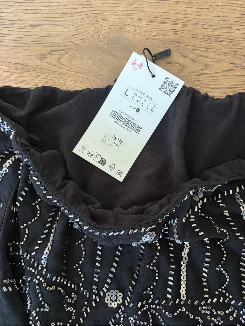 Zara Black Asymmetrical Beaded Mesh Skirt - Picture 4 of 5
